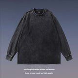 Men Long Sleeve Shirt Washed and Worn Long Sleeve T-shirt Men's All-Match Bottoming Shirt Top
