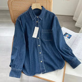 Women T-Shirt Women's Washed Denim Shirt Jacket Long Sleeve Retro