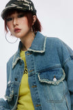 Unisex Jacket Autumn Short Frayed Hem Denim Coat Women's Clothing