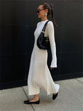 Women Sweater Dress Long Sleeve round Neck Knitted Maxi Dress Autumn Woolen Skirt