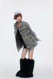 Unisex Jacket Autumn White Button Denim Coat