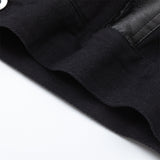 Men Denim Jacket Loose Denim Jacket Men's Spring and Autumn PU Leather Stitching Denim Jacket
