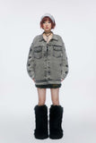 Unisex Jacket Autumn White Button Denim Coat