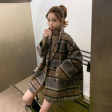 Plaid Trench Coat Fall Loose Plaid Woolen Coat Suit Coat for Women