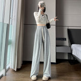 Palazzo Pants Gray Wide-Leg Pants Women's Autumn Loose Drooping Straight-Leg Pants Casual