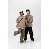 Unisex Hoodie Retro Patchwork Loose Crew Neck Pullover Sweatshirt Men and Women