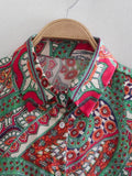 Women T-Shirt Women's Autumn Loose Printed Long-Sleeved Shirt Polo Collar Top
