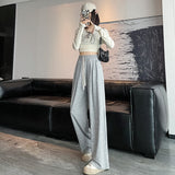 Palazzo Pants Gray Wide-Leg Pants Women's Autumn Loose Drooping Straight-Leg Pants Casual