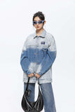 Unisex Jacket Autumn Gradient Color Block Denim Jacket Women's Clothing