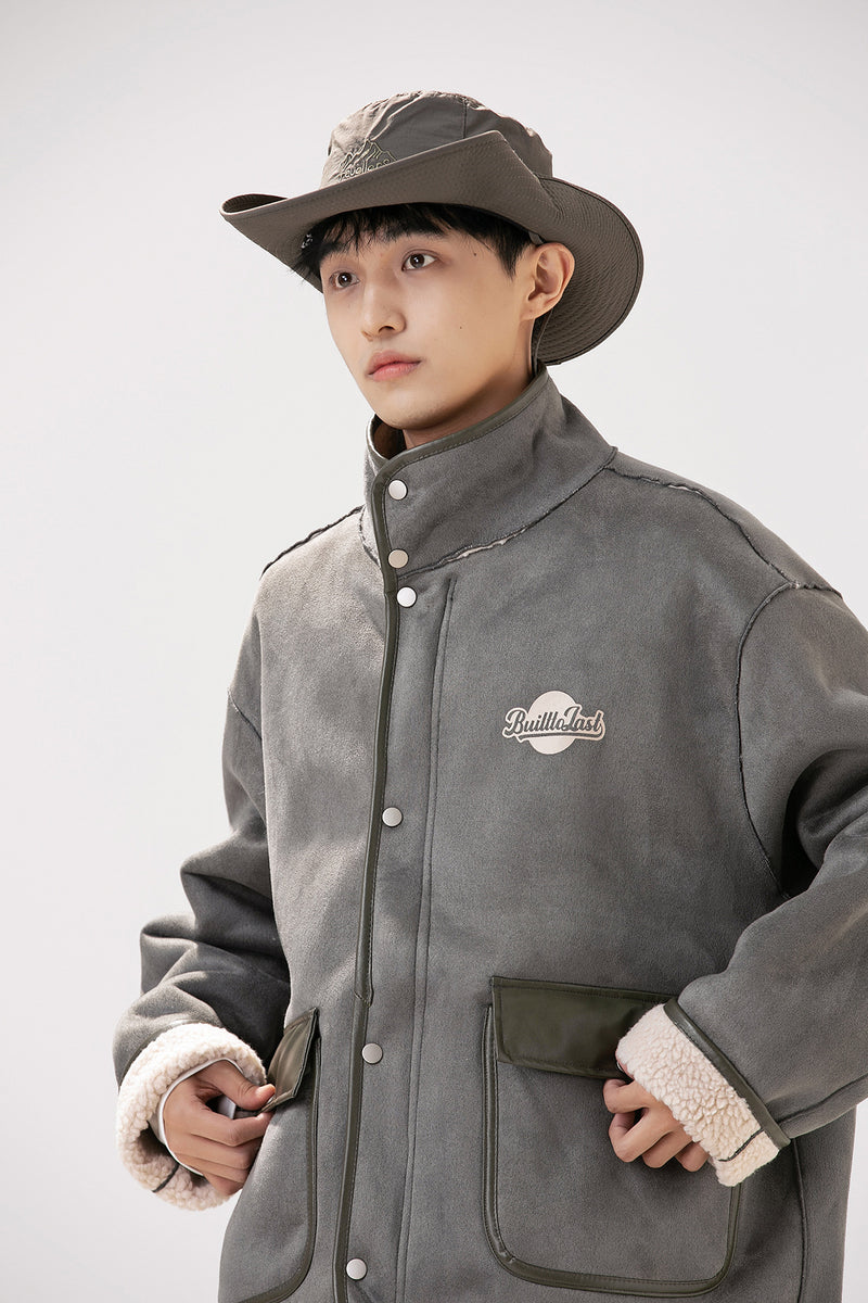 Unisex Sweater Winter Back Embroidered Lamb Wool Jacket