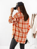 Plaid Trench Coat Autumn and Winter Long Sleeve Plaid Lapel Shirt Coat