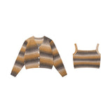 Women Sweater Striped Knitted Cardigan Casual Multicolor Cropped Sweater Coat