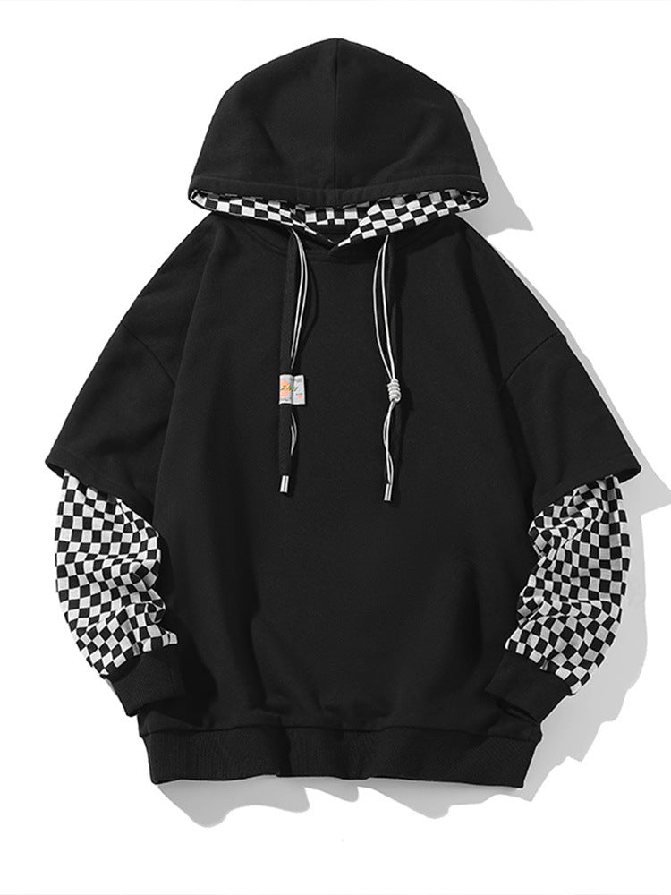 Men Hoodie Sweater Men's Spring and Autumn Stitching Design Sense Retro Hooded Coat