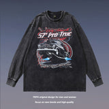 Men Long Sleeve Shirt Racing Printed Washed Long Sleeve T-shirt Men and Women Hiphop