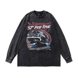 Men Long Sleeve Shirt Fashion Brand Vintage Printed Washed Long Sleeve T-shirt for Men and Women